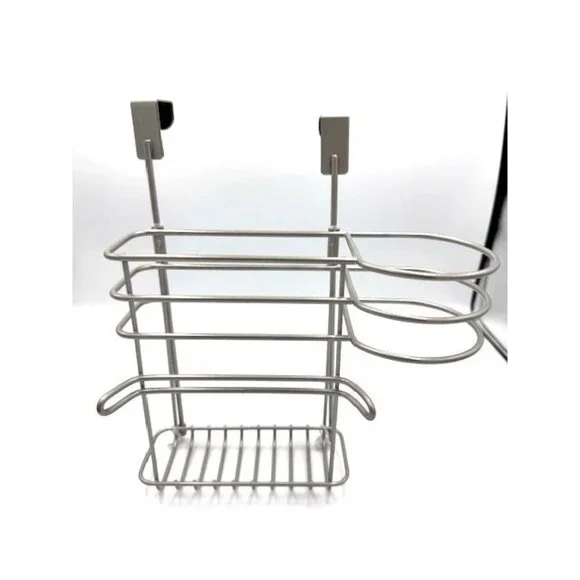 NWOT Over-The-Door Stainless Steel Hairdryer Caddy With Basket - Picture 2 of 2